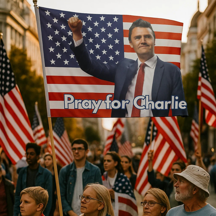 Pray for Charlie USA Flag / In All Honor – Charlie Kirk (1993–2025)